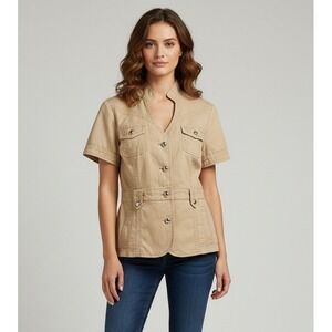 WHITE HOUSE BLACK MARKET 14 Short Sleeve Khaki Safari Outback Jacket‎ Utility